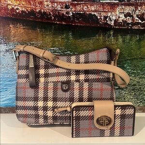 Spartina 449 plaid linen and leather purse with a matching wallet